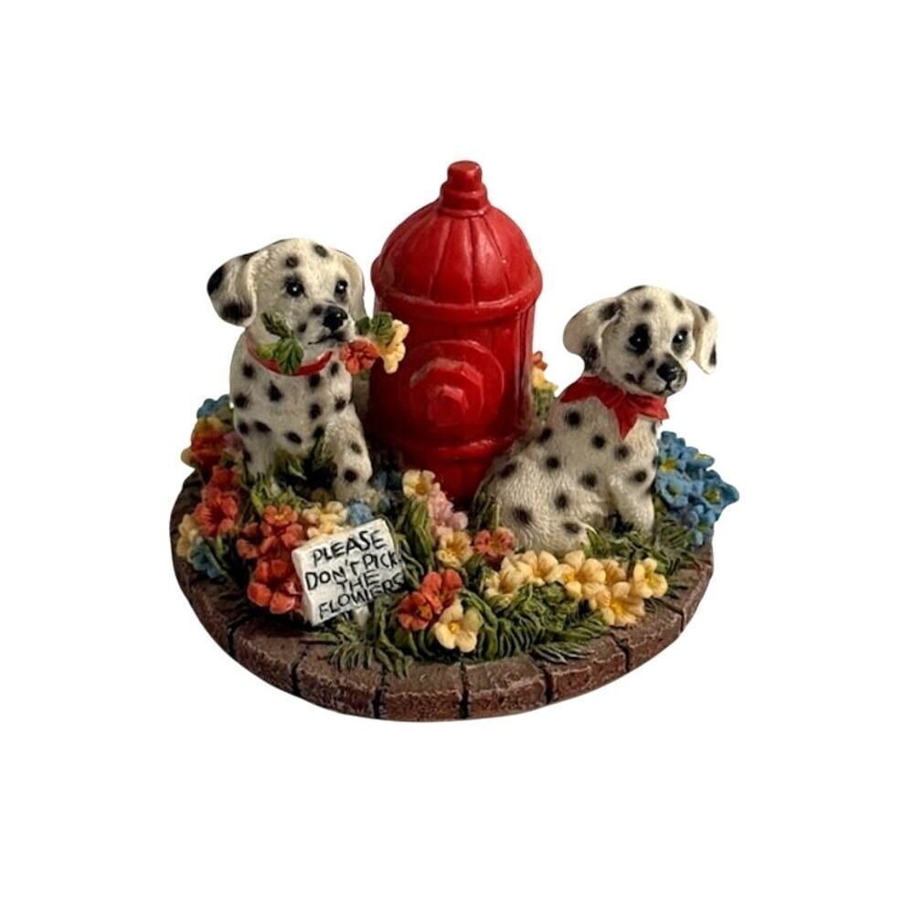 Dalmation Puppies Fire Hydrant Resin Figurine Please Don't Pick The Flowers